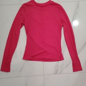 Fitted Pink Long Sleeve Crew Neck Tee